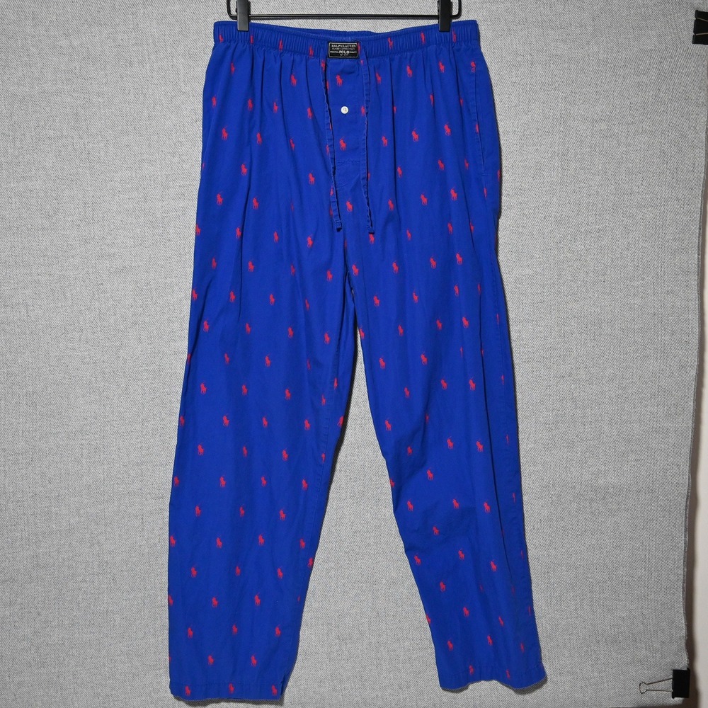 Polo Ralph Lauren Pajama Pants Mens Allover Pony Logo Size Large Blue